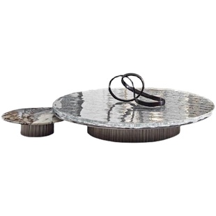 意大利别墅客厅水波纹不锈钢茶几现代轻奢艺术水晶透亮高端圆茶桌