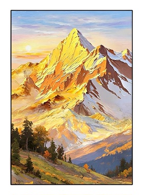 手绘油画《日照金山》肌理玄关背景墙装饰画客厅沙发挂画意式轻奢