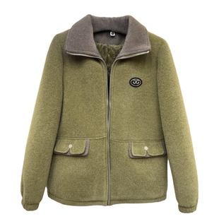 妈妈装冬季款翻领加绒加厚保暖毛呢外套女中老年宽松仿貂绒上衣