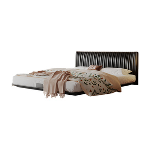 意式极简床悬浮真皮床主卧高端大气黑色床碳素钢铁艺床平移储物床