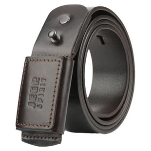 JEEP SPIRIT皮带男真皮包裹扣头防金属过敏纯牛皮针扣腰带男头层