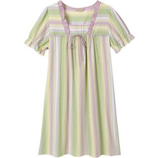 秋鹿方领短袖睡裙女款夏季纯棉女裙短款简约休闲家居短裙夏天薄款