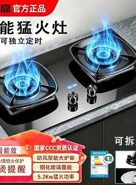 志高天然气液化气煤气灶双灶家用5.2KW翻盖式猛火燃气灶一级能效
