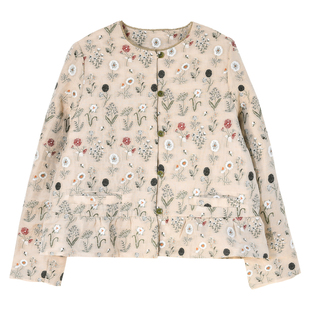 GESGOO原创设计复古提花夹棉外套女短款小个子初冬圆领小棉服百搭