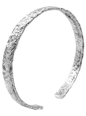 小众纹理纯银开口可调节褶皱手镯