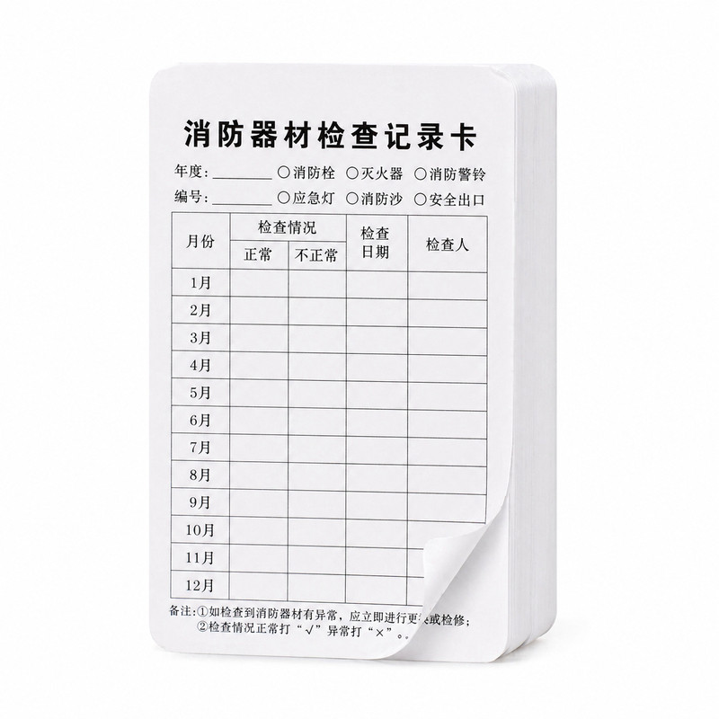 不干胶消防器材灭火器消火栓检查卡记录卡月检登记录表背胶100张