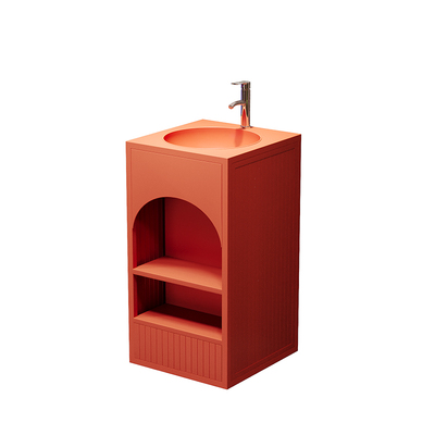 彩色洗手台奶油风一体洗漱柜卫生间小型洗脸池不锈钢落地式立柱盆