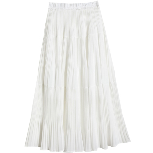 垂坠感白色半身裙长款女夏超火巨好看的裙子百褶皱a字大裙摆雪纺