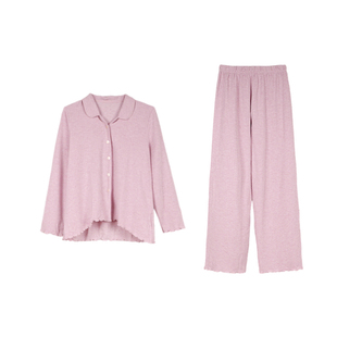 朵朵可可家居服睡衣女2025新款秋季暖膨德绒坑条纹布薄绒柔软套装