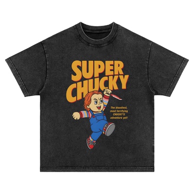 super chucky美式水洗做旧重磅纯棉t恤复古vintage宽松长短袖卫衣