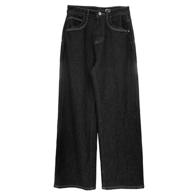 普洗蓝阔腿牛仔裤女秋冬季加绒