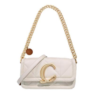 cywe2024新款白色单肩链条斜挎包小众设计高级感轻奢时尚小方包包
