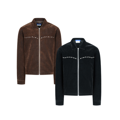 PMET「绅域」牛仔绒撞钉拼接外套