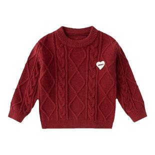 嘟嘟家儿童毛衣男童红色拜年服宝宝冬季周岁礼服女童喜庆过年唐装