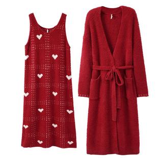 安之伴【巨保暖半边绒】本命年红睡袍女秋冬款宽松睡裙家居服套装