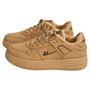 回力小麦色加绒板鞋女秋冬季防寒保暖二棉鞋子皮毛一体情侣款男鞋