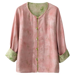 一丝牵 100%桑蚕丝双面穿全罗真丝绞萝国风开衫提花茶服挽袖外套