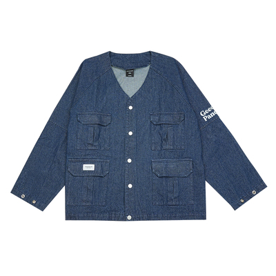 韦恩泽维尔V领春秋宽松牛仔外套