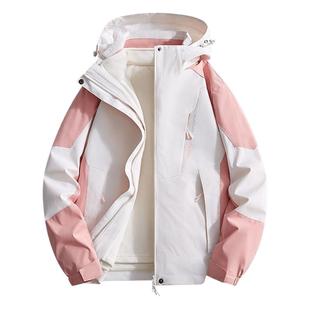 NASA户外冲锋衣女款秋冬季可拆卸三合一防风防水情侣外套男黑色