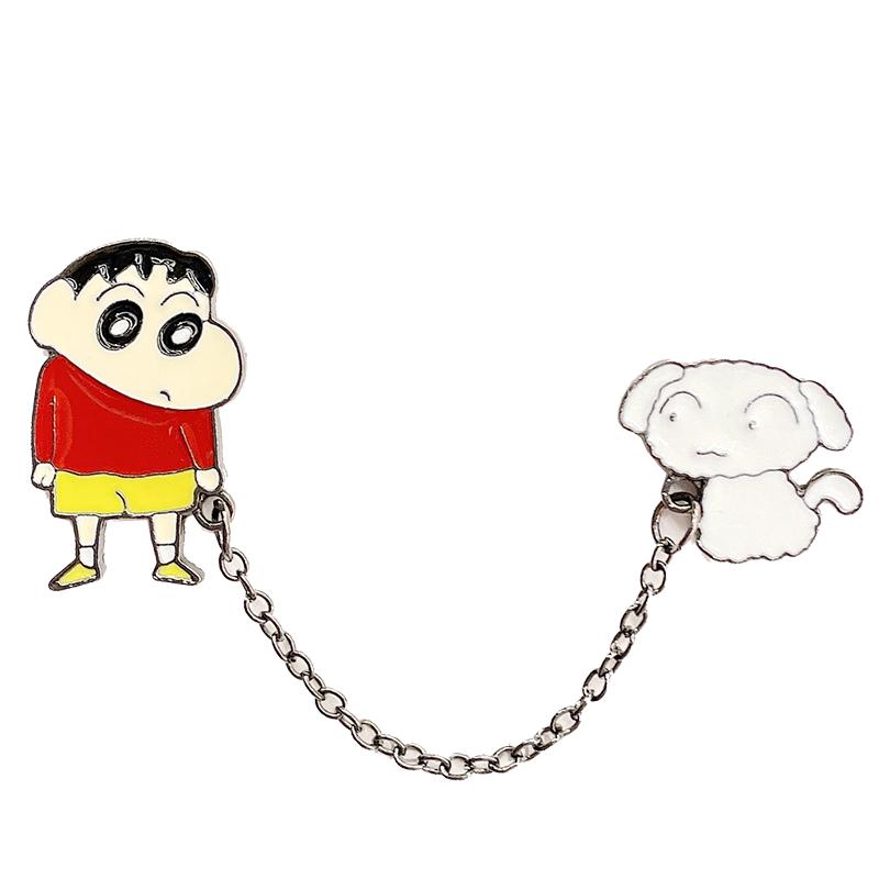 日系卡通动漫胸针可爱蜡笔小新周边链条金属徽章男女别针扣配饰品