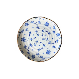 有古窑日本原装进口餐具美浓烧陶瓷日式家用5寸菜盘点心盘子 古染