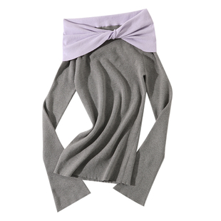 大于诗集 月光不及你 设计感蝴蝶结扭结假两件斜肩针织衫女上衣春