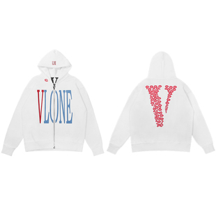 VLONE美款NO FRIENDS嘴唇大V LOGO印花刺绣超重磅拉链卫衣