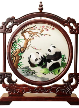 筛月红木纯手工双面绣古风摆件