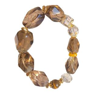 茶晶白水晶排负去霉手链礼物饰品自然不规则原石随形手串女