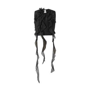 商场同款 摩萨克夏莱赛尔荷叶边短款飘带网纱背心上衣女