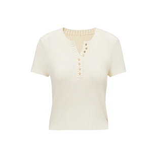 FF仿佛2025年夏季针织衫女上衣短袖修身显瘦薄款T恤