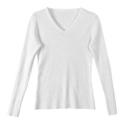 V领长袖针织衫女春秋新款打底衫