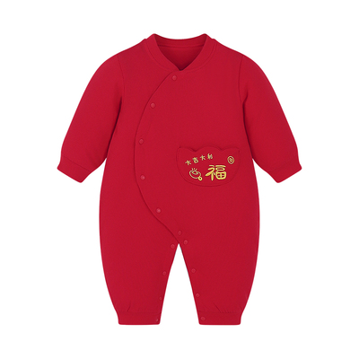 婴儿红色福字连体衣礼服