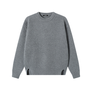 LEZORA秋冬大件！澳洲粗纺羊毛 复古厚款粗坑条开衩廓形毛衣男冬