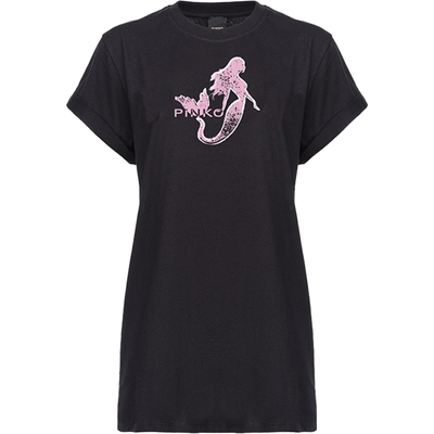 PINKO女士人鱼印花长款短袖T恤100992A1OC