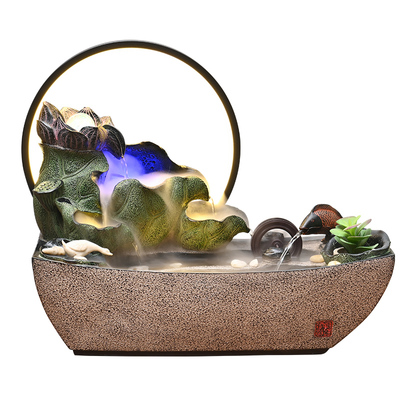 新中式流水摆件循环水荷叶生财