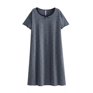 悦内带胸垫睡裙女睡衣夏季纯棉短袖家居服大码圆领休闲可外穿裙子