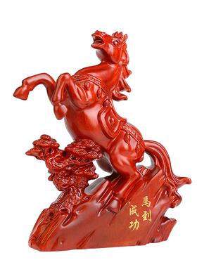 玄关木头生肖马到成功家居摆设