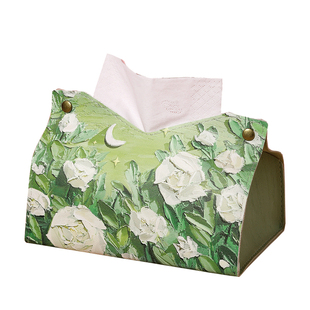 薄荷曼波玫瑰油画纸巾盒家用客厅餐厅抽纸盒房间纸抽收纳家居高档