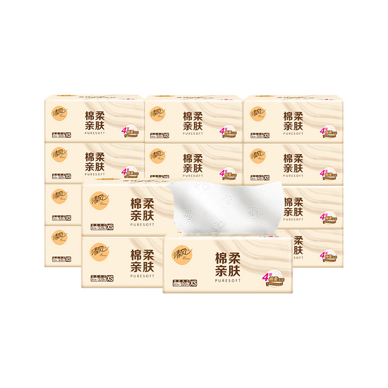 会员精选清风原生木浆4层加厚立体压花抽纸80抽*12包提装