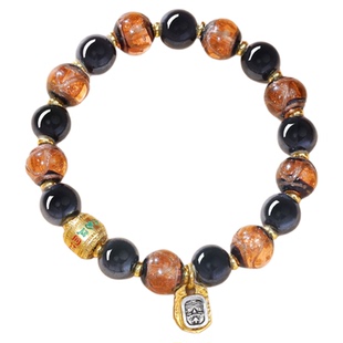 【普陀山官方】香灰琉璃手串扎基拉姆招财转运黑瓷琉璃手链男女款