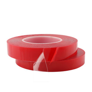 0.1MM超薄PET双面胶带透明耐温高粘度红膜PET两面胶不易残胶50米