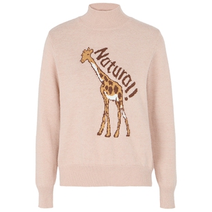 马天奴女装秋季新款粉色半高领提花毛衣长袖针织衫毛衫时尚上衣