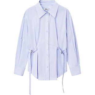 LINC金羽杰蓝色衬衫2025新款衬衣女轻盈落肩飘带衬衫女上衣SH102Y