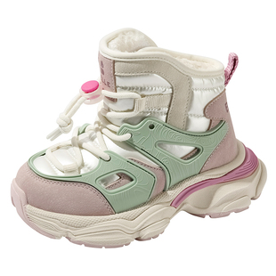 百丽童鞋儿童雪地靴冬季新款加绒加厚男童东北大棉鞋女童宝宝靴子