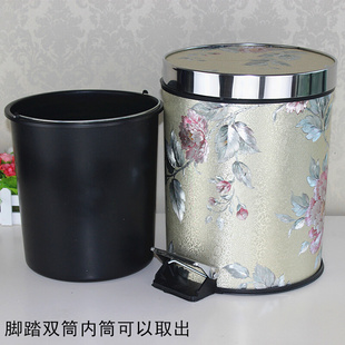 创意厨房卫生间垃圾桶客厅脚踏有盖筒 银色花欧式 家用垃圾桶时尚