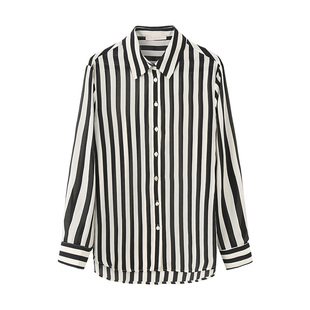 真丝衬衫女红白显瘦竖条纹印花2026春装新款小众桑蚕丝长袖上衣