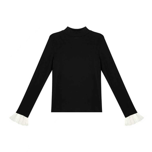 柒院家大码女装撞色花边袖针织打底衫2025秋冬款遮肉保暖内搭上衣