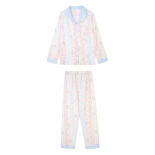 馨帮帮Homedress 春季可爱撞色格纹睡衣女学生可外穿家居服套装