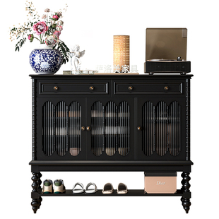 法式新型带门实木入户鞋柜家用门口玄关收纳柜一体靠墙储物二合一